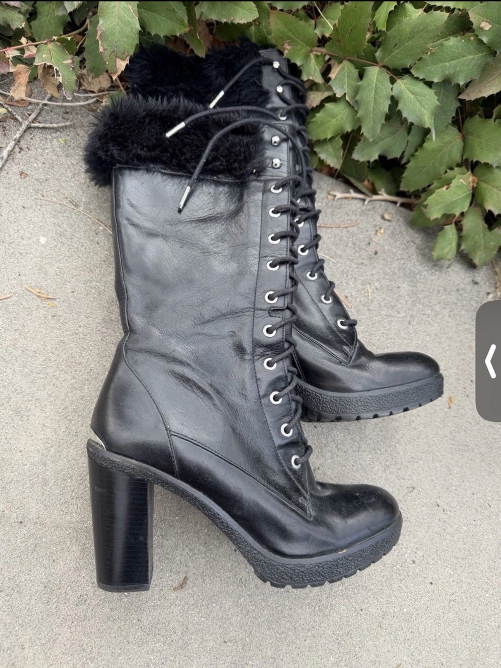 Michael Kors Black Lace-Up Fur Trim Heeled Boots